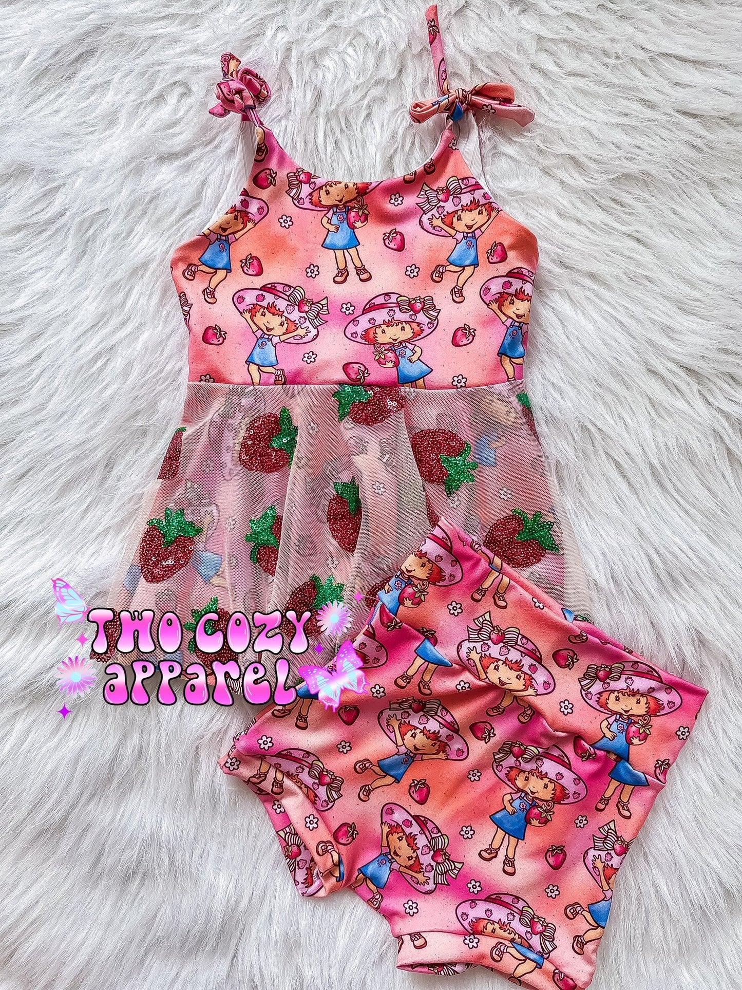 Self Tied Mesh Peplum/Bummie Set STRAWBERRY