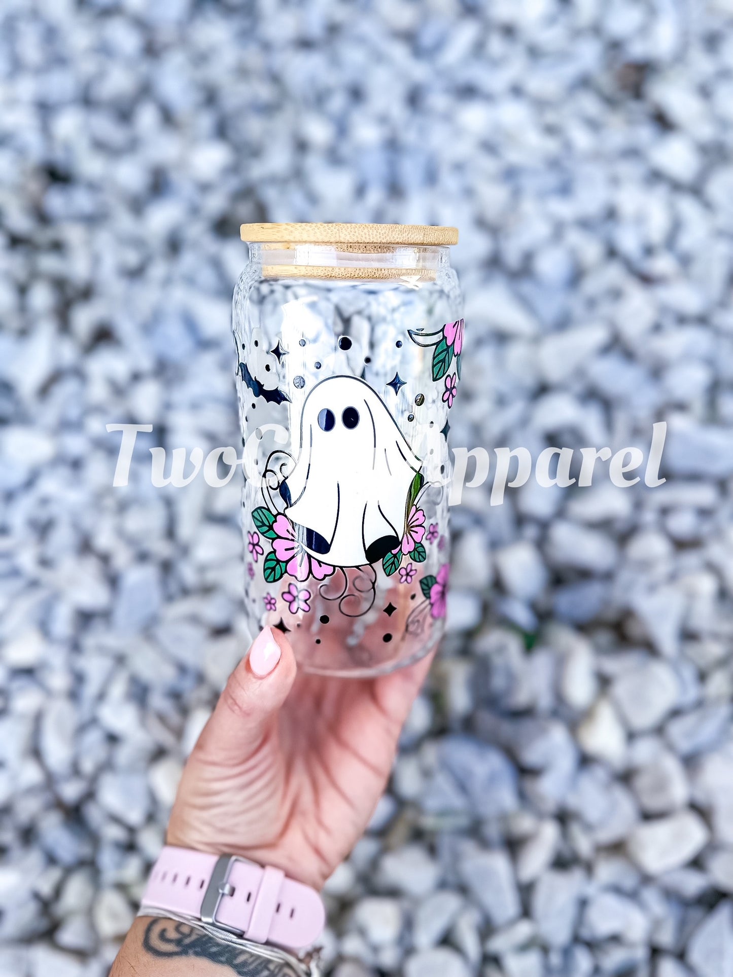 Floral Ghost 16OZ Glass Cups